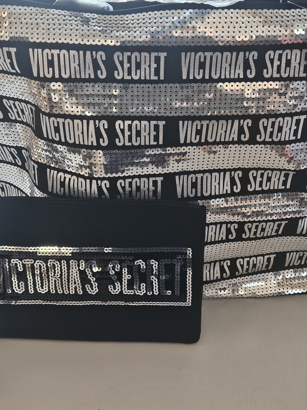 Brand New With Tags Victoria's Secret Black Sequin Bag Comes With Clutch Bag